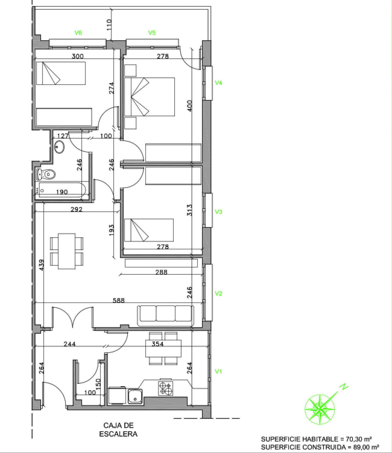 Amplio piso de tres habitaciones en Colindres